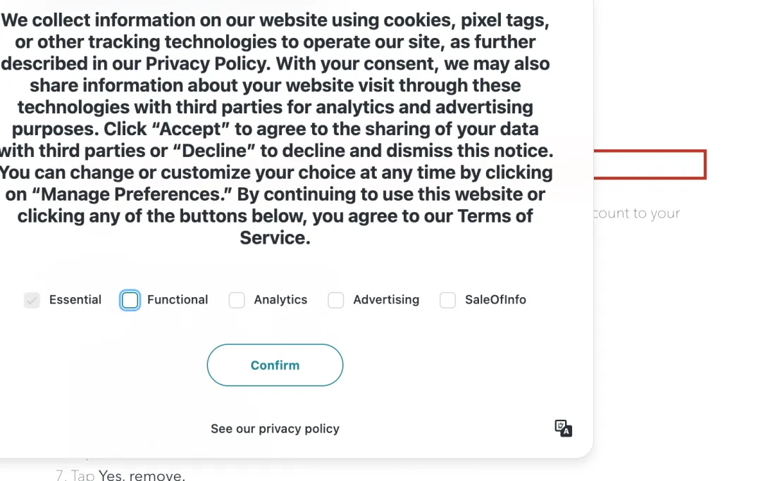 Screenshot of Ibotta's own page with the sentence outlined: Read the information on the Plaid screen and tap Continue